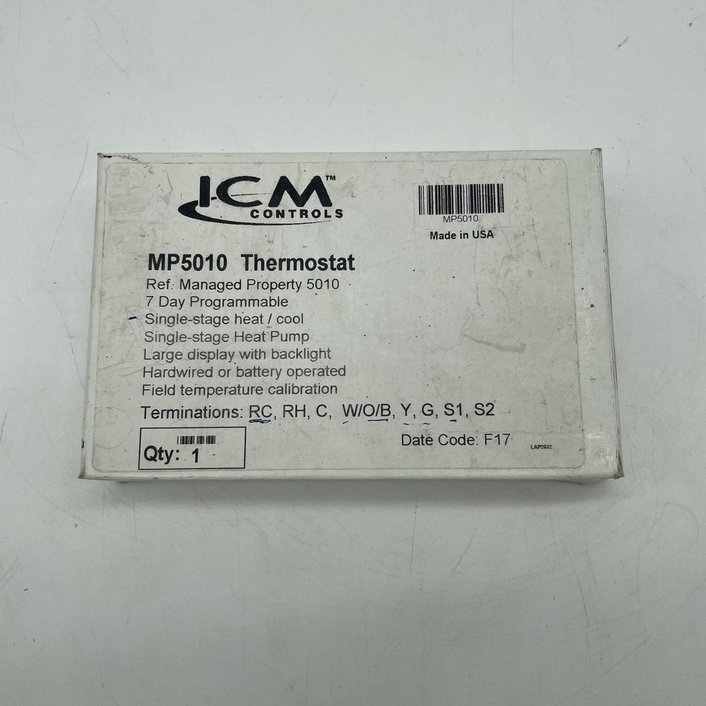 ICM Controls MP5010 Thermostat 7 Day Programmable Single Stage Heat Pump White